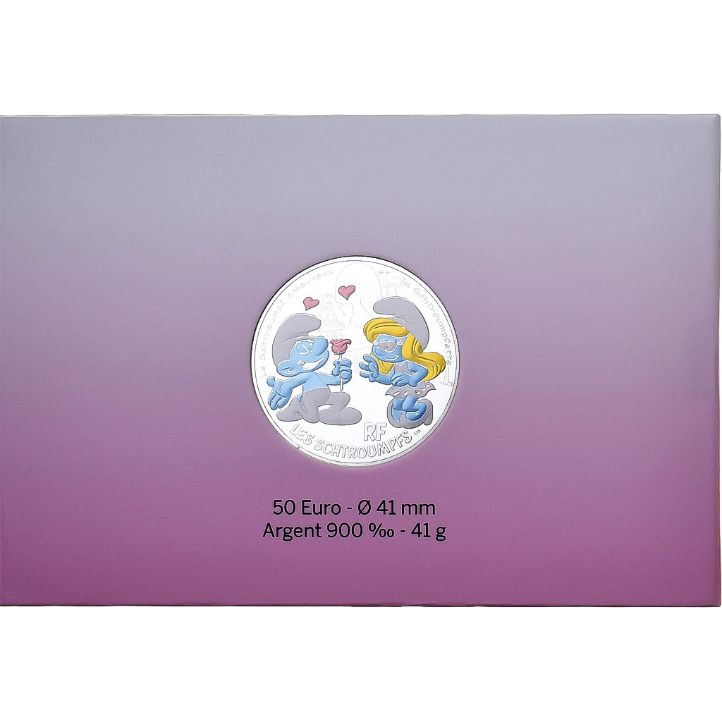 France, 50 Euro, Le Schtroumpf Amoureux, Colorized, 2020, MDP, Silver, MS(63)