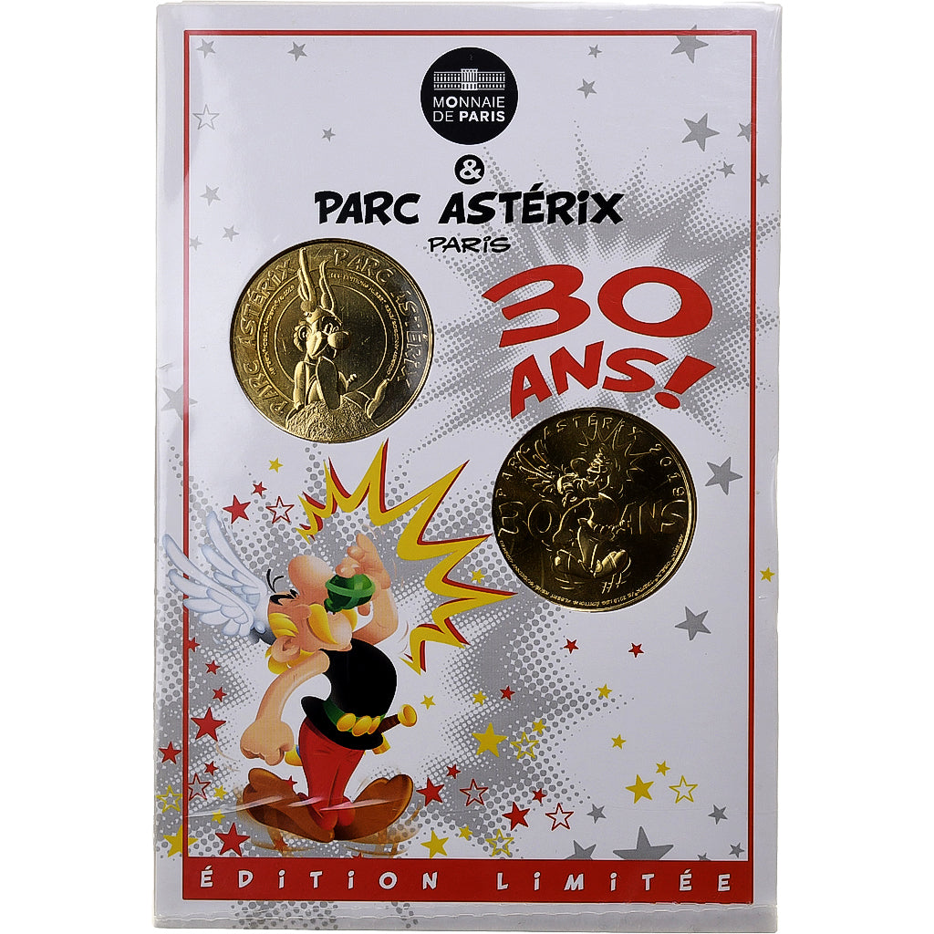 France, 2 Jetons touristiques, 30 ans du Parc Astérix, 2019, Or nordique, FDC