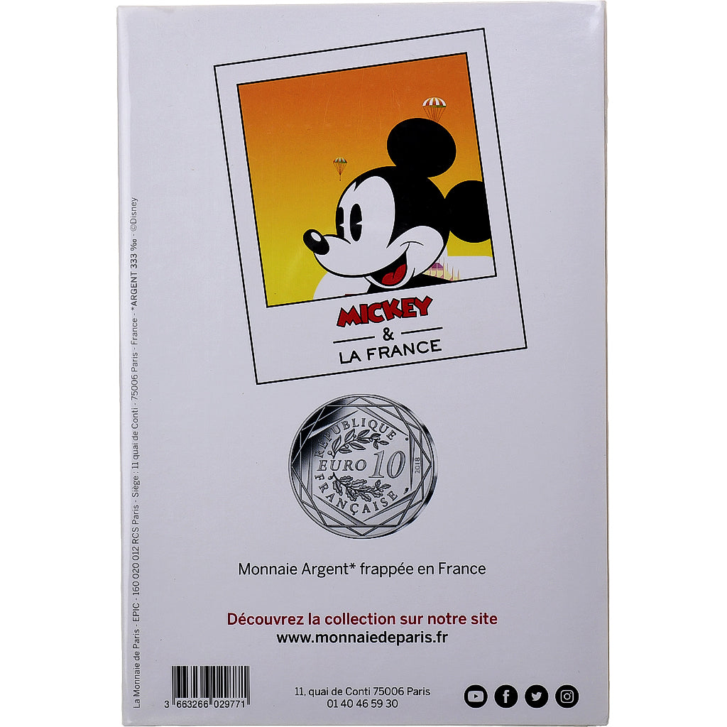 France, 10 Euro, Mickey - Libre comme l'air, 2018, MDP, Silver, MS(65-70)