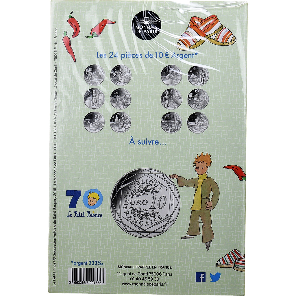 France, 10 Euro, Le Petit Prince (joue à la pelote basque), 2016, MDP, Argent