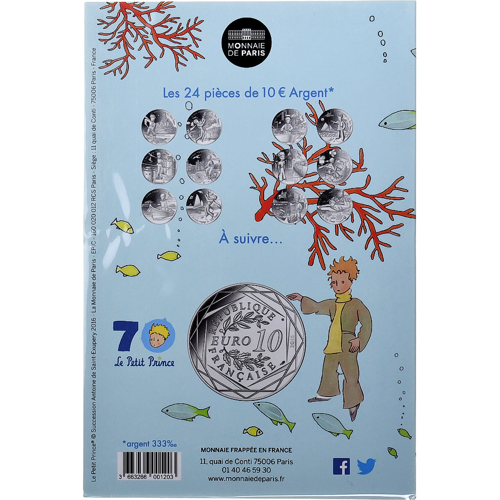 Francia, 10 Euro, Petit Prince à la mer, 2016, MDP, Argento, FDC