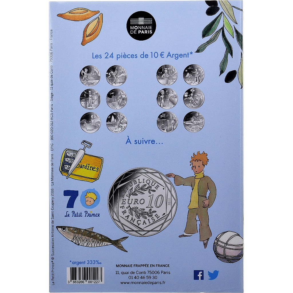 França, 10 Euro, Petit Prince Joue à la pétanque, 2016, MDP, Prata, MS(65-70)