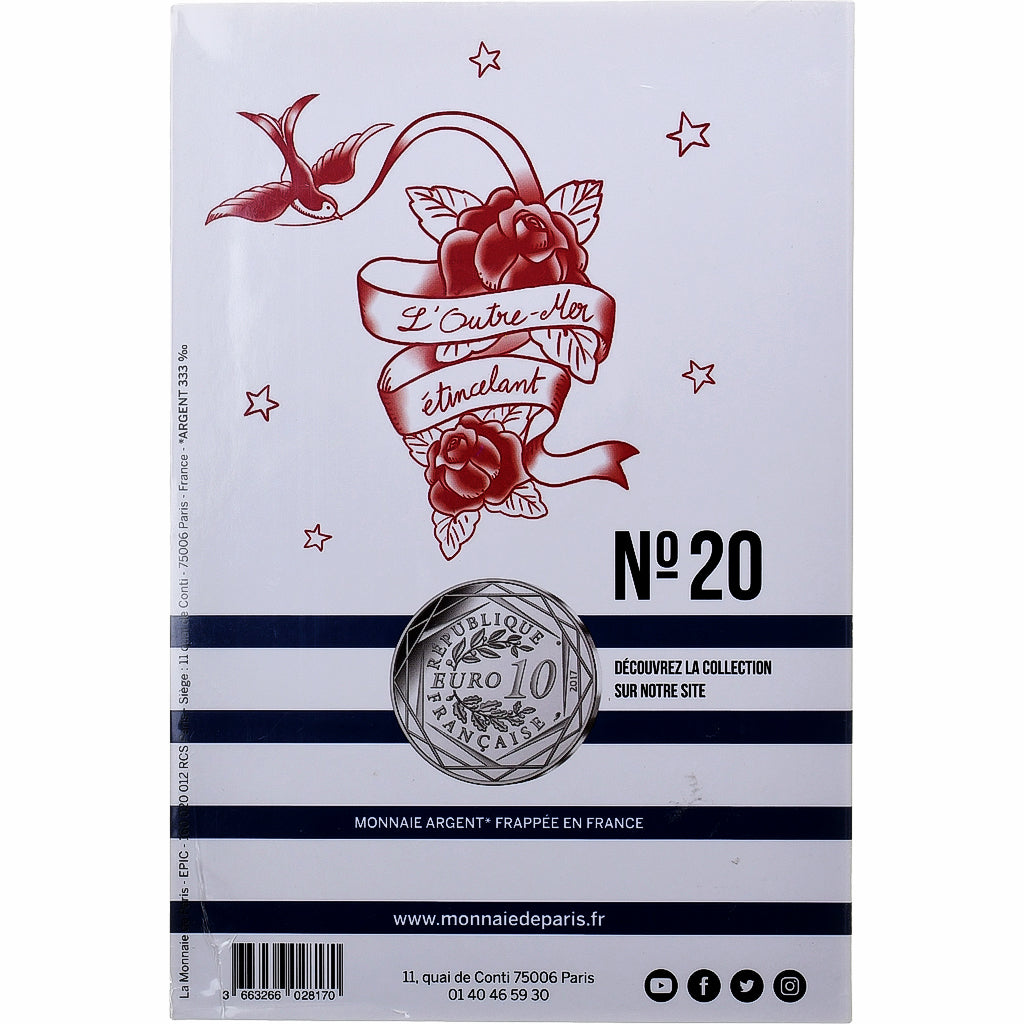 França, 10 Euro, Jean-Paul Gaultier (L'Outre-Mer), 2017, MDP, Prata, MS(65-70)