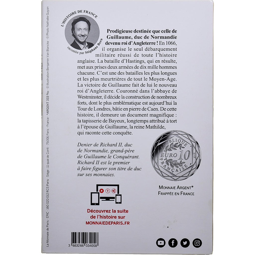 France, 10 Euro, Pièce d'Histoire - Guillaume le Conquérant, 2019, MDP