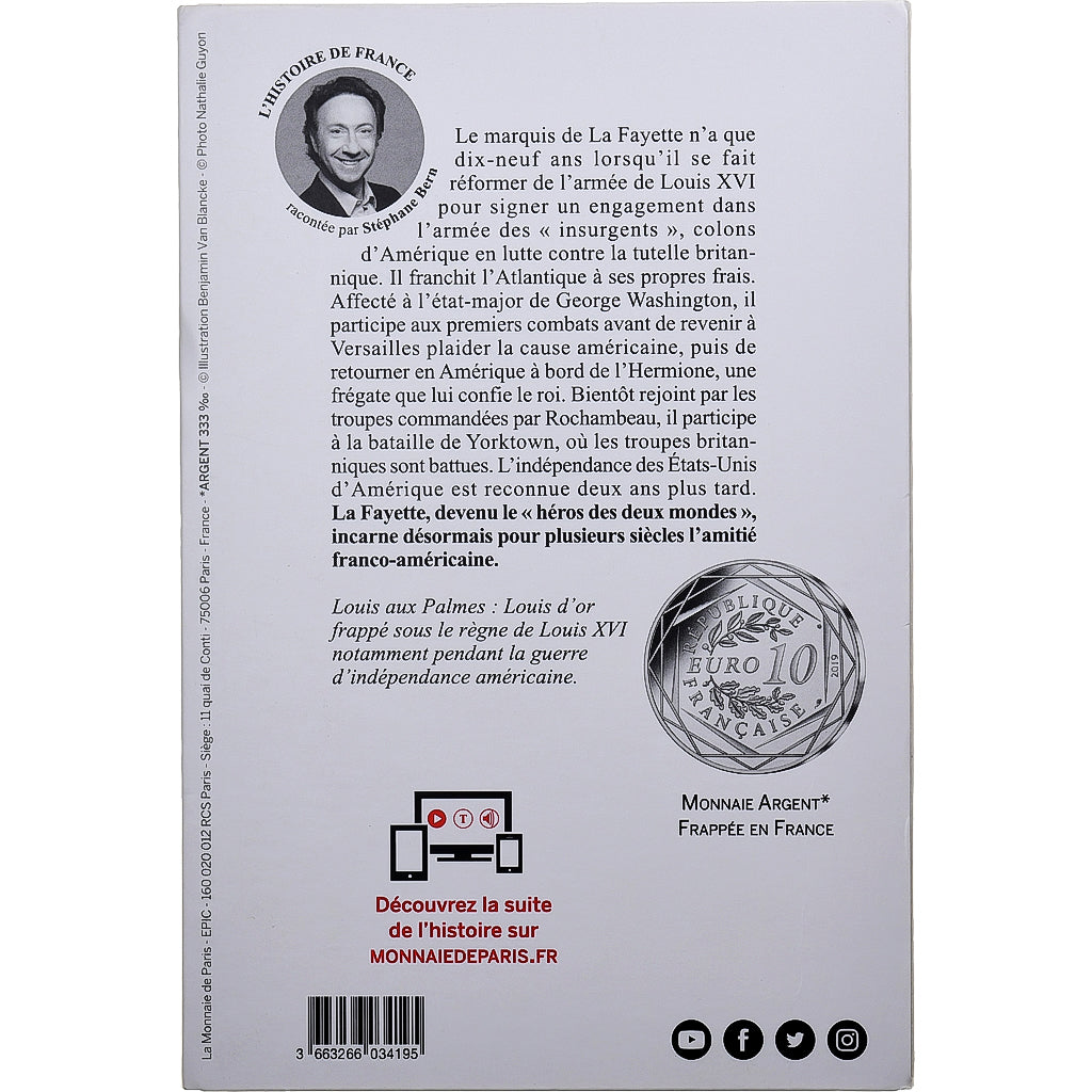 Francia, 10 Euro, Pièce d'Histoire - La Fayette, 2019, MDP, Argento, SPL