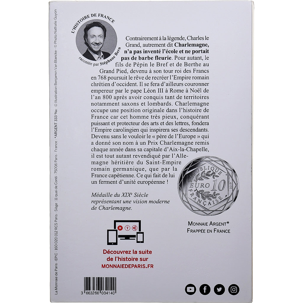 France, 10 Euro, Pièce d'Histoire - Charlemagne, 2019, MDP, Silver, MS(63)