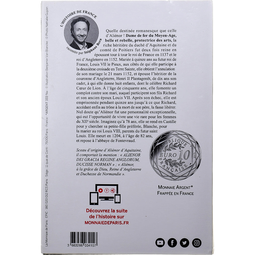 Frankrijk, 10 Euro, Pièce d'Histoire - Aliénor d'Aquitaine, 2019, MDP, Zilver