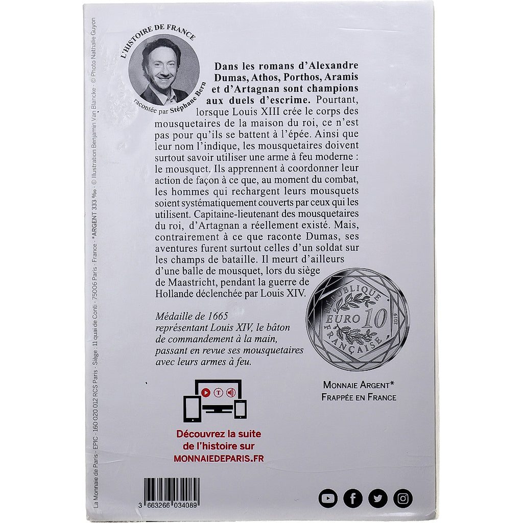 France, 10 Euro, Pièce d'Histoire - D'Artagnan, 2019, MDP, Argent, FDC