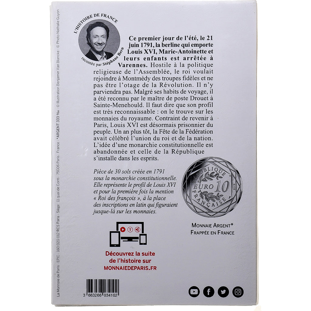 Francia, 10 Euro, Pièce d'Histoire - Louis XVI, 2019, MDP, Argento, FDC