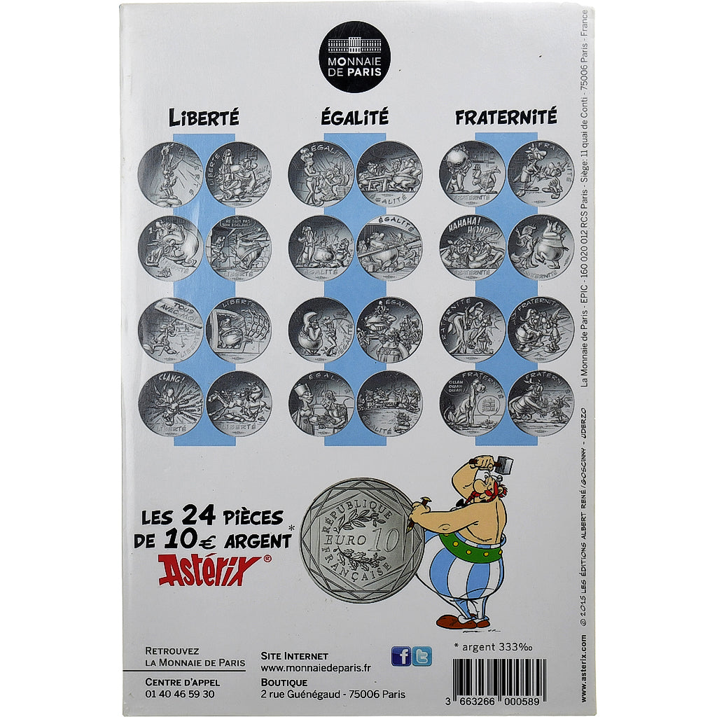 France, 10 Euro, Axtérix Liberté (La serpe d'or), 2015, MDP, Silver, MS(65-70)