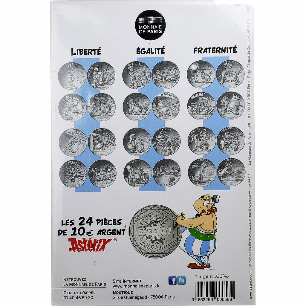 Francia, 10 Euro, Astérix Fraternité (La grande traversée), 2015, MDP, Plata