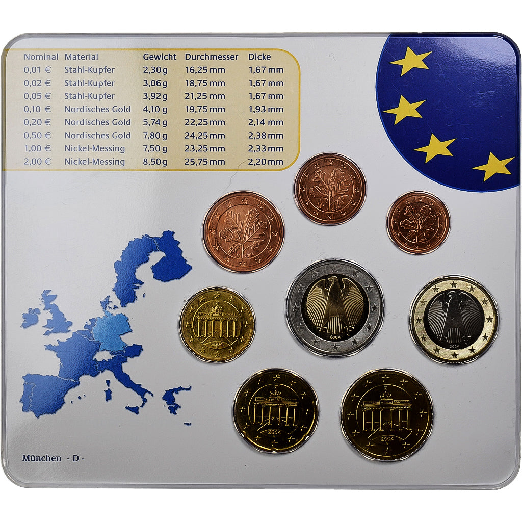Alemanha, Set 1 ct. - 2 Euro, Coin card, 2004, Munich, N/D, MS(64)