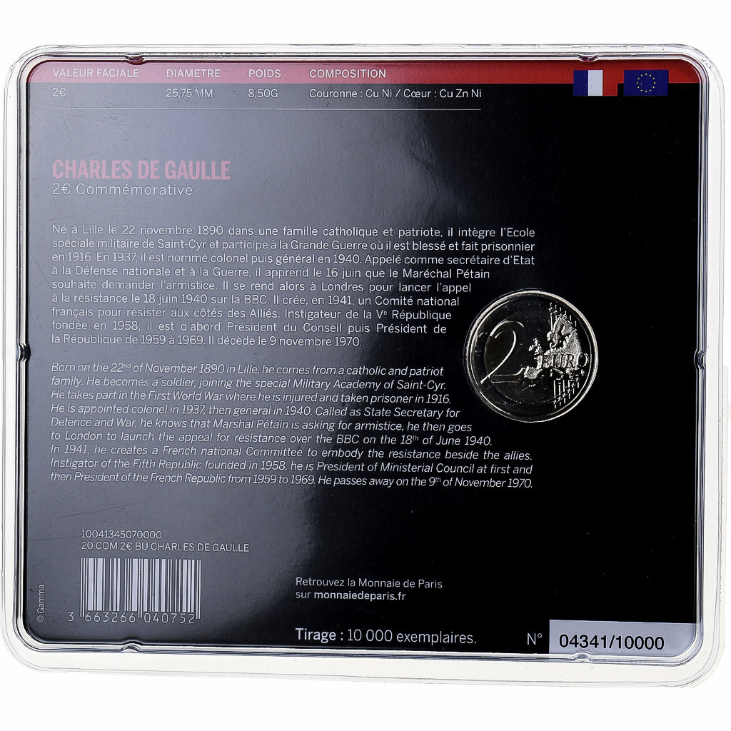 France, 2 Euro, Charles De Gaulle, 2020, MDP, Bimétallique, FDC