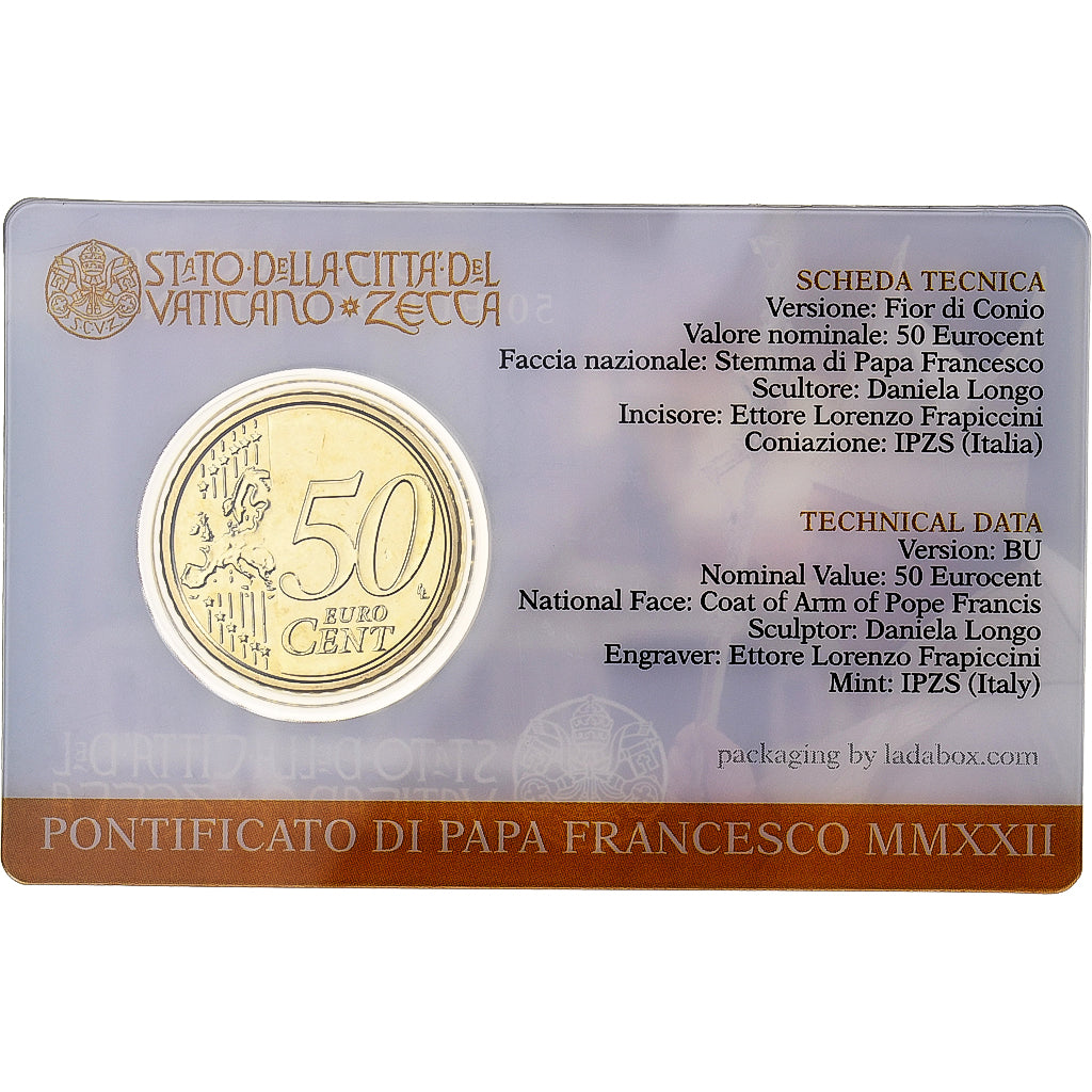 Vatican, Francis I, 50 Centimes, Coin card, 2022, Rome, Nordic gold, MS(65-70)