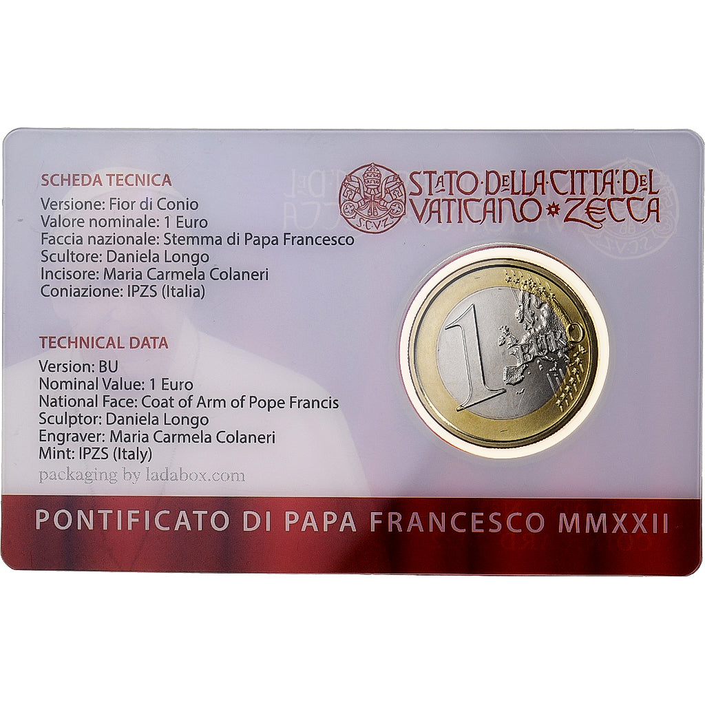 Vatican, Francis I, 1 Euro, Coin card, 2022, Rome, Bimetallic, MS(65-70)