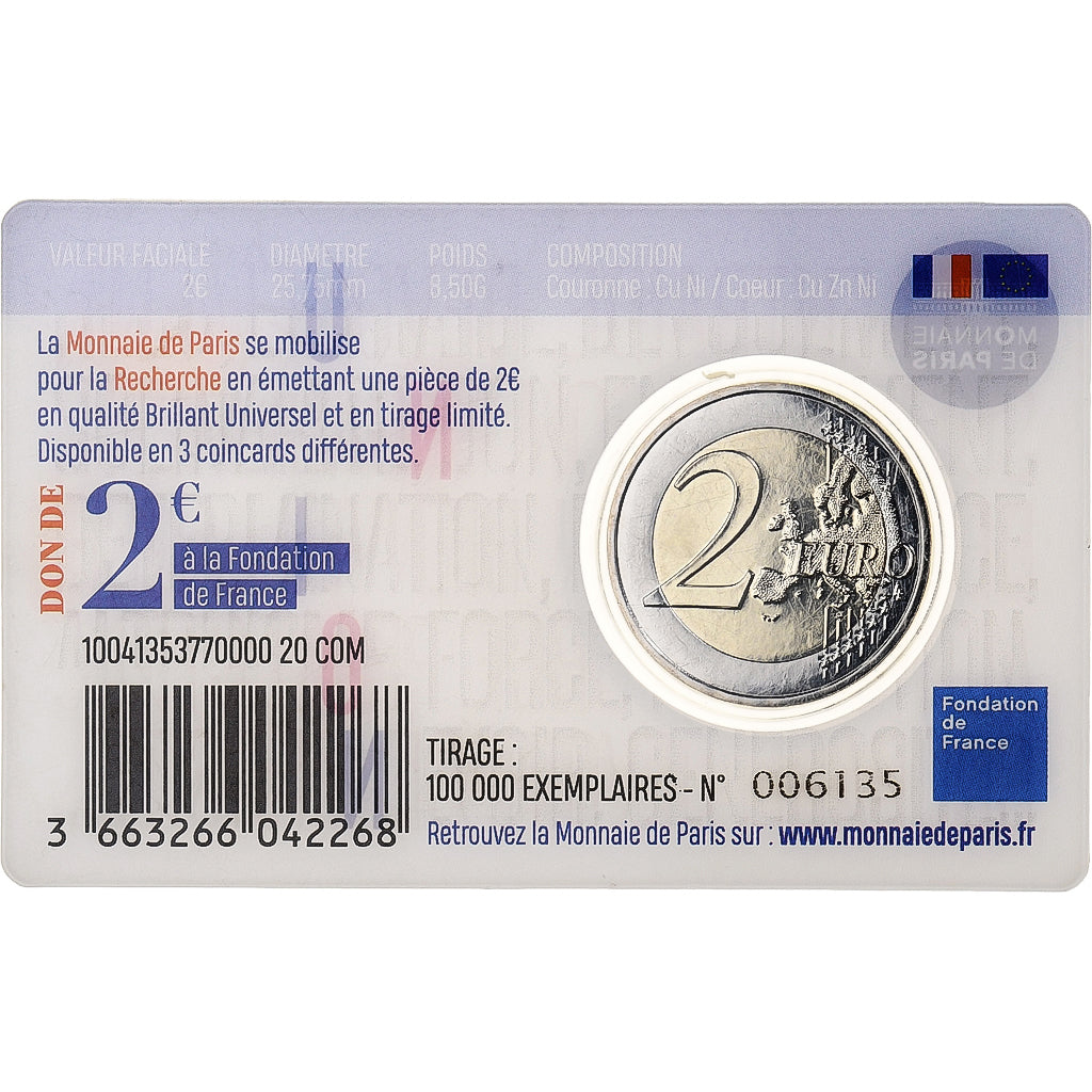 Frankrijk, 2 Euro, Recherche médicale, UNION, Coin Card. BU, 2020, MDP