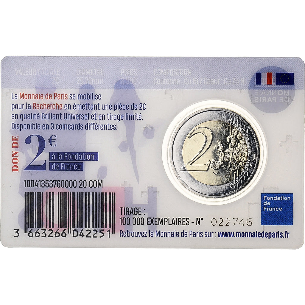 Francia, 2 Euro, Recherche médicale, HÉROS, Coin Card. BU, 2020, MDP