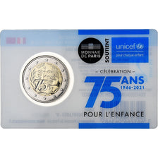 Frankrijk, 2 Euro, 75 ans UNICEF, Coin Card. BU, 2021, MDP, Bimetallic, FDC