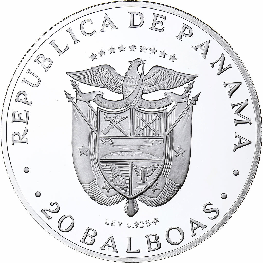 Panama, 20 Balboas, Simon Bolivar, 1975, Franklin Mint, Proof, Silver, MS(65-70)