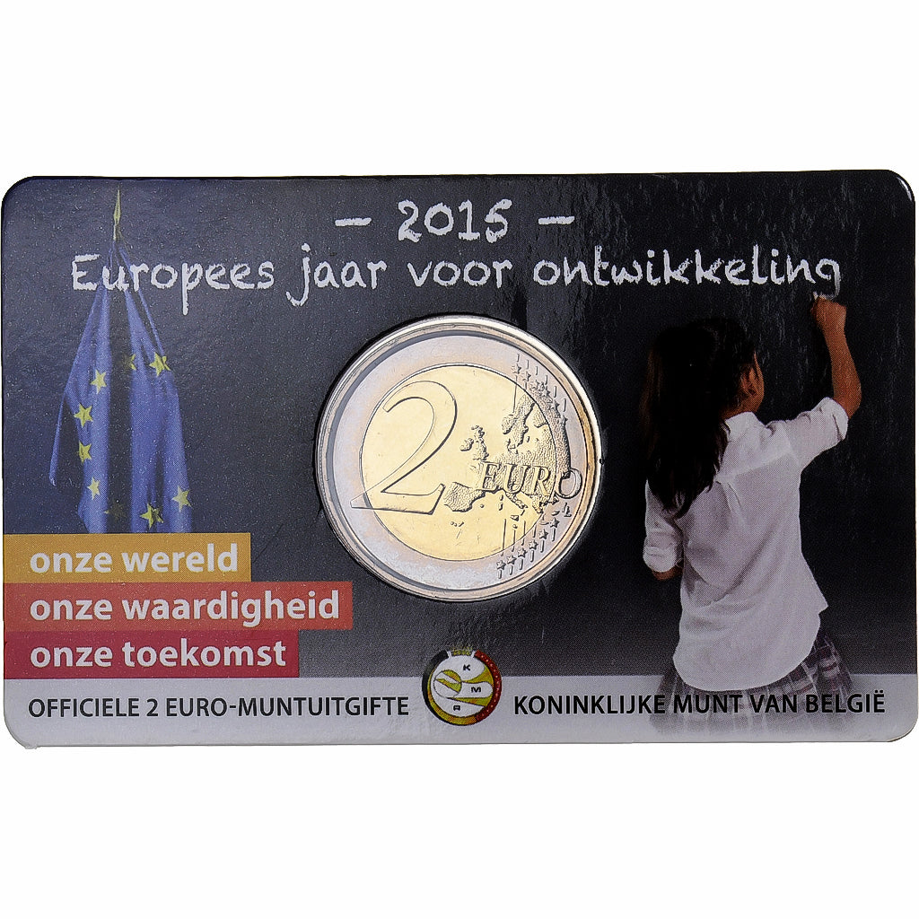 Belgium, 2 Euro, European Year for Development, Coin Card. BU, 2015, Brussels