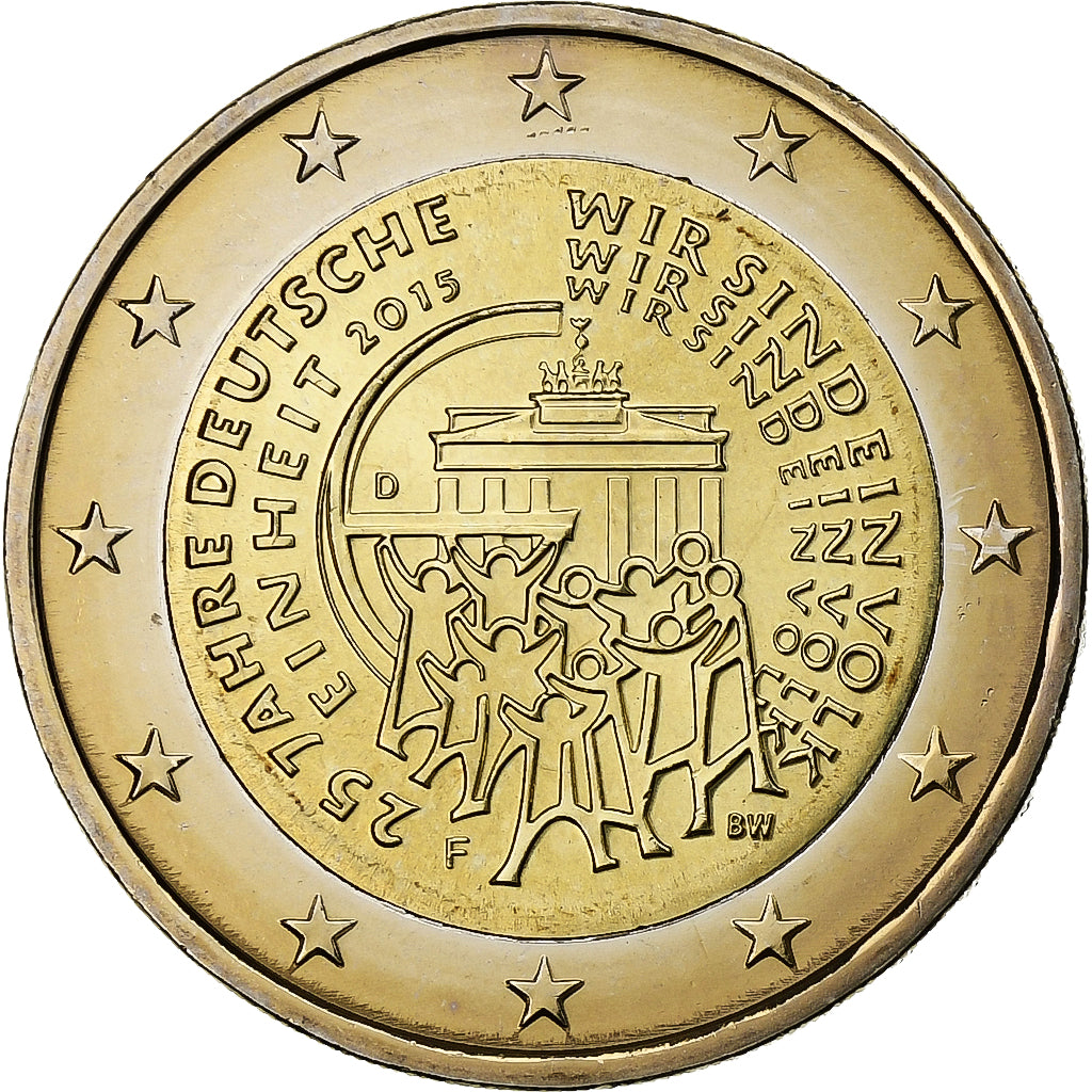 Germania, 2 Euro, 25 Years of German Unity, 2015, Stuttgart, Bi-metallico, SPL