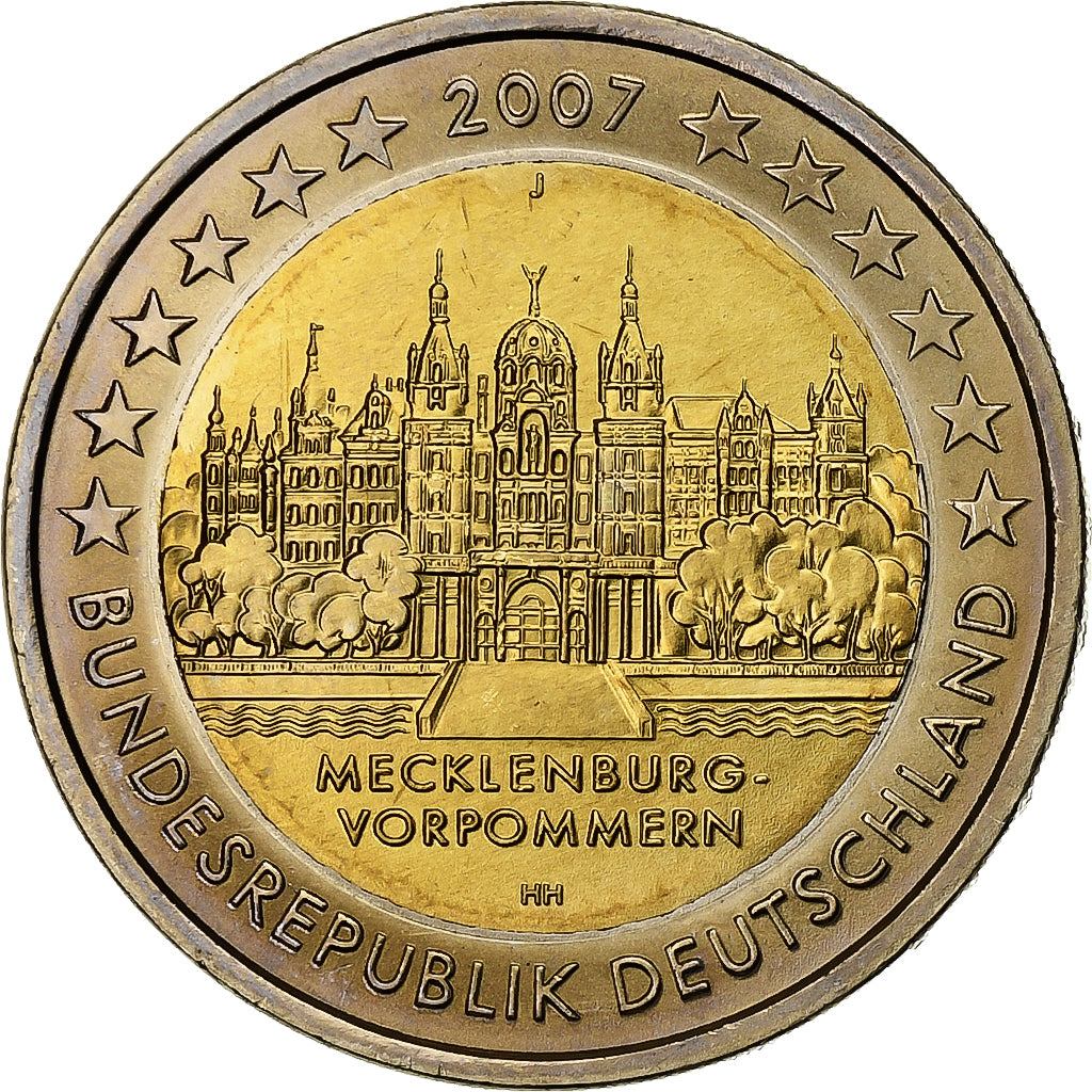 Niemcy, 2 Euro, Mecklenburg-Vorpommern, 2007, Hamburg, Bimetaliczny, MS(63)