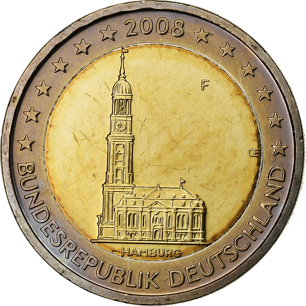 Allemagne, 2 Euro, Hamburg, 2008, Stuttgart, Bimétallique, SPL