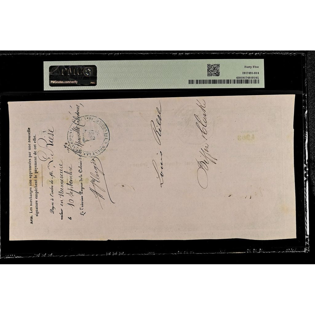 Nieuw -Caledonië, 250 Francs, 1869-09-09, Traite Trésor Public, EF 45, PMG