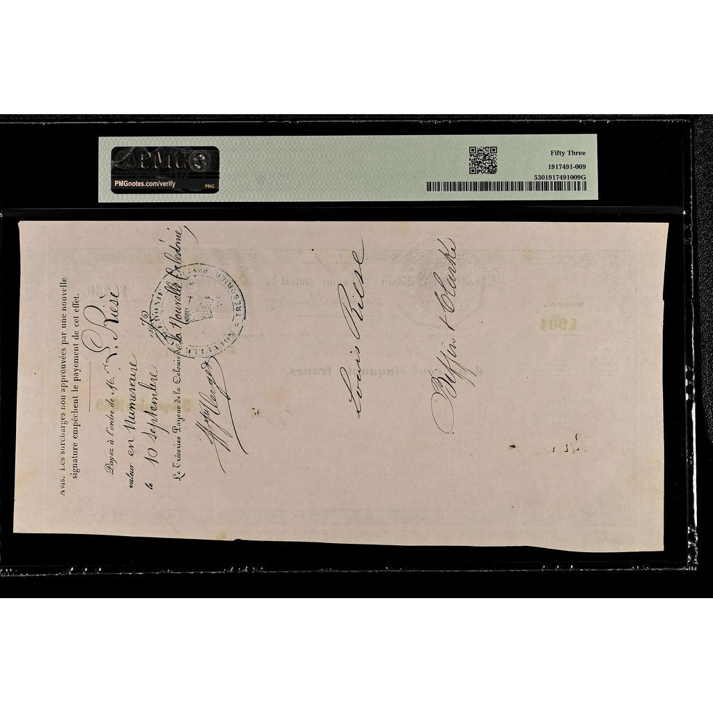 Nieuw -Caledonië, 250 Francs, 1869-09-09, Traite Trésor Public, AU 53, PMG