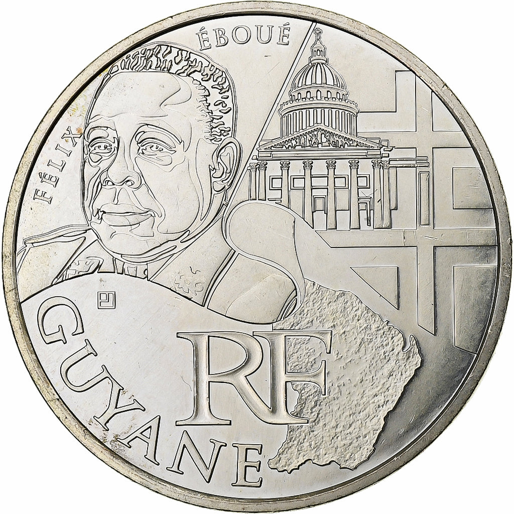 Francja, 10 Euro, Guyane, 2012, MDP, Srebro, MS(63)