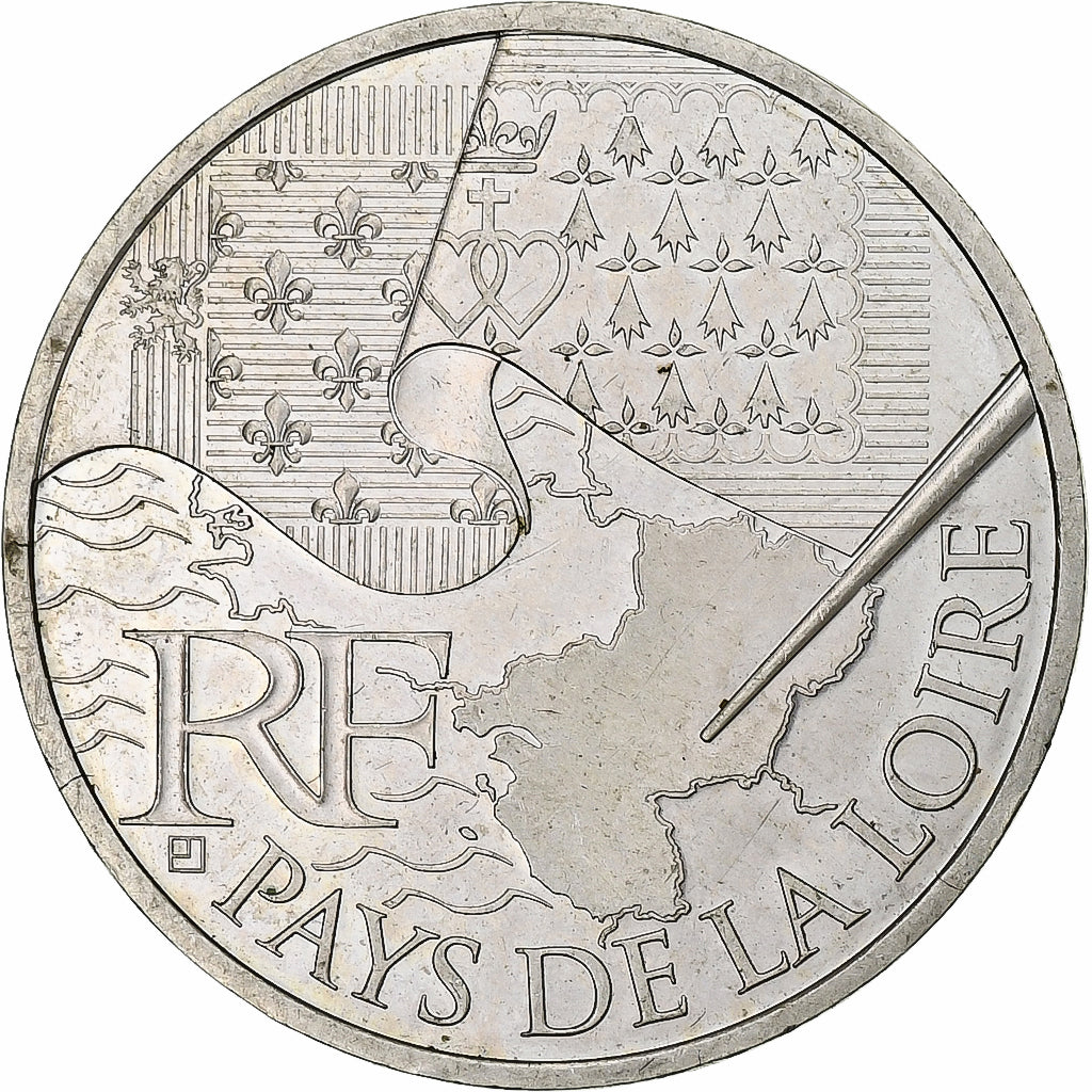 Francja, 10 Euro, Pays de la Loire, 2010, MDP, Srebro, MS(63)