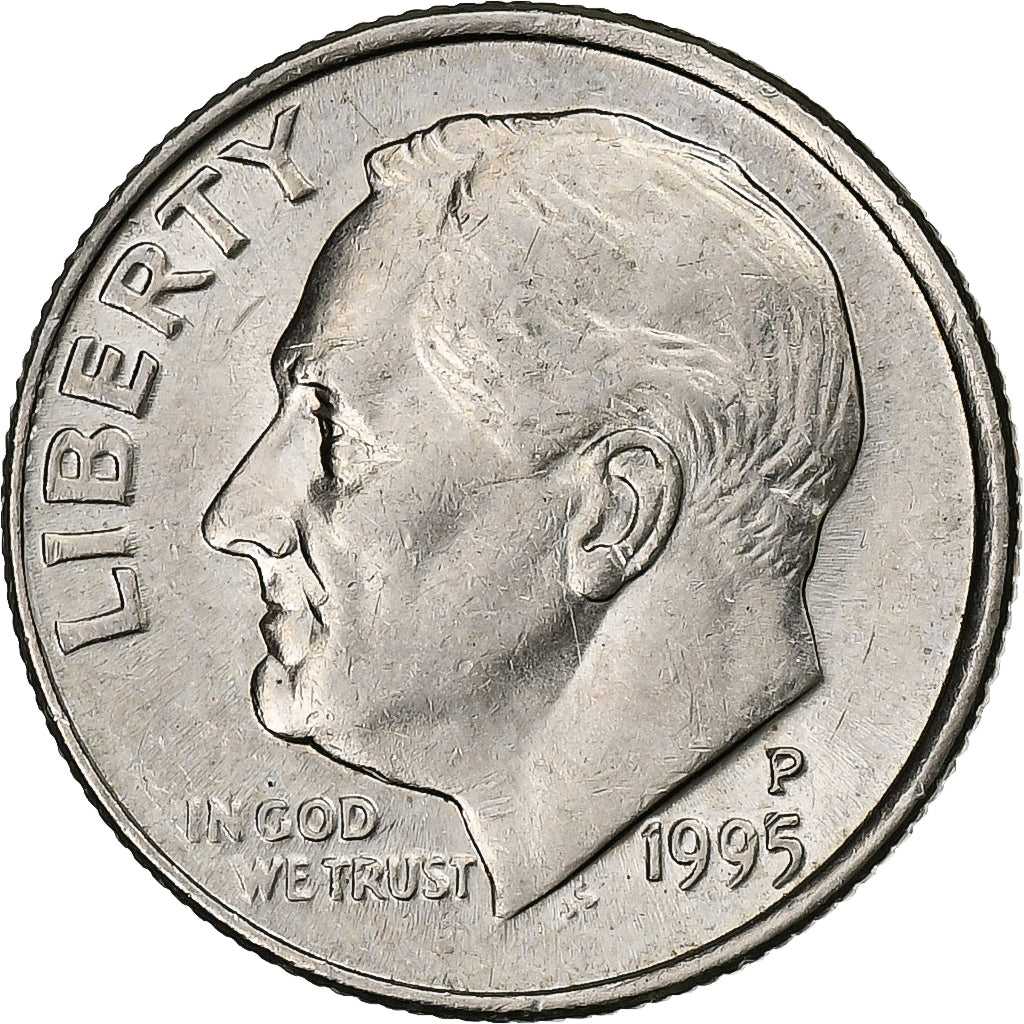 United States, Dime, Roosevelt, 1995, Philadelphia, Copper-Nickel Clad Copper