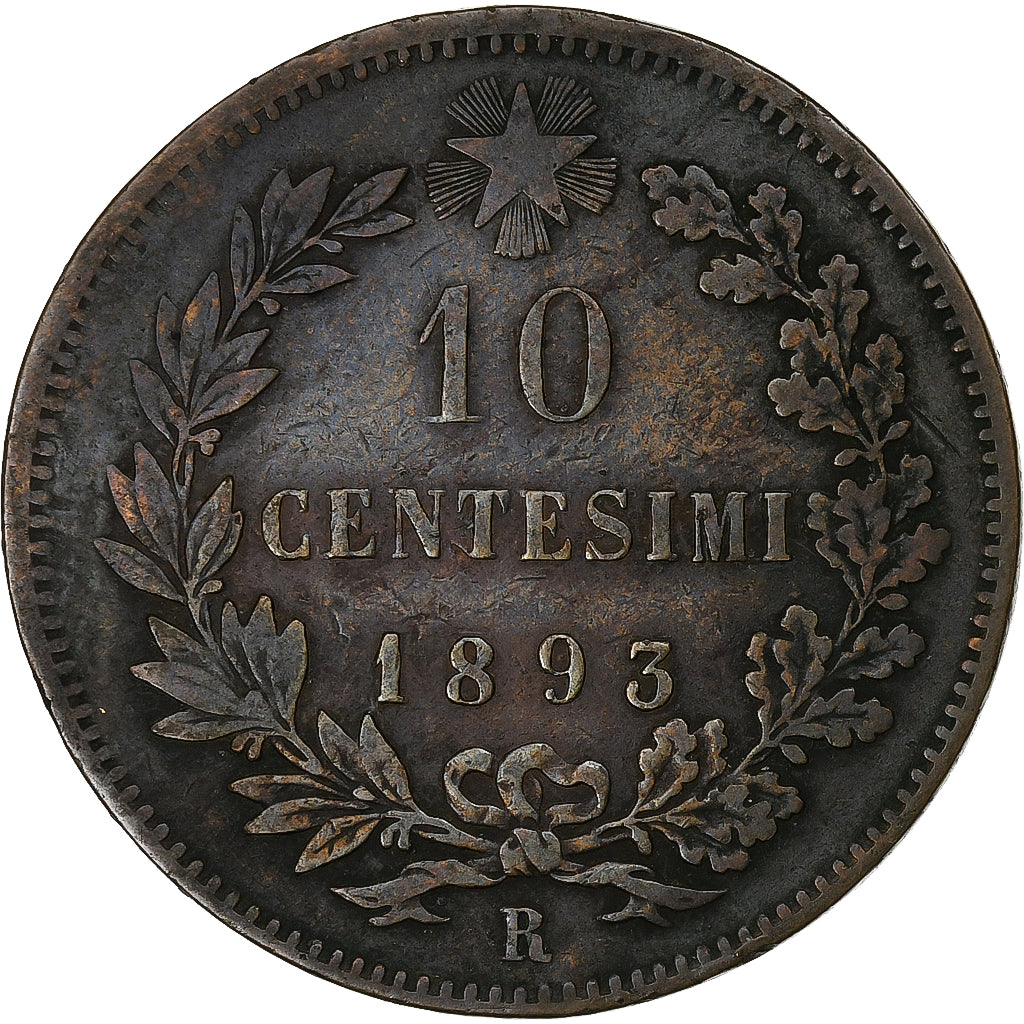 Italia, Umberto I, 10 Centesimi, 1893, Rome, Rame, MB+