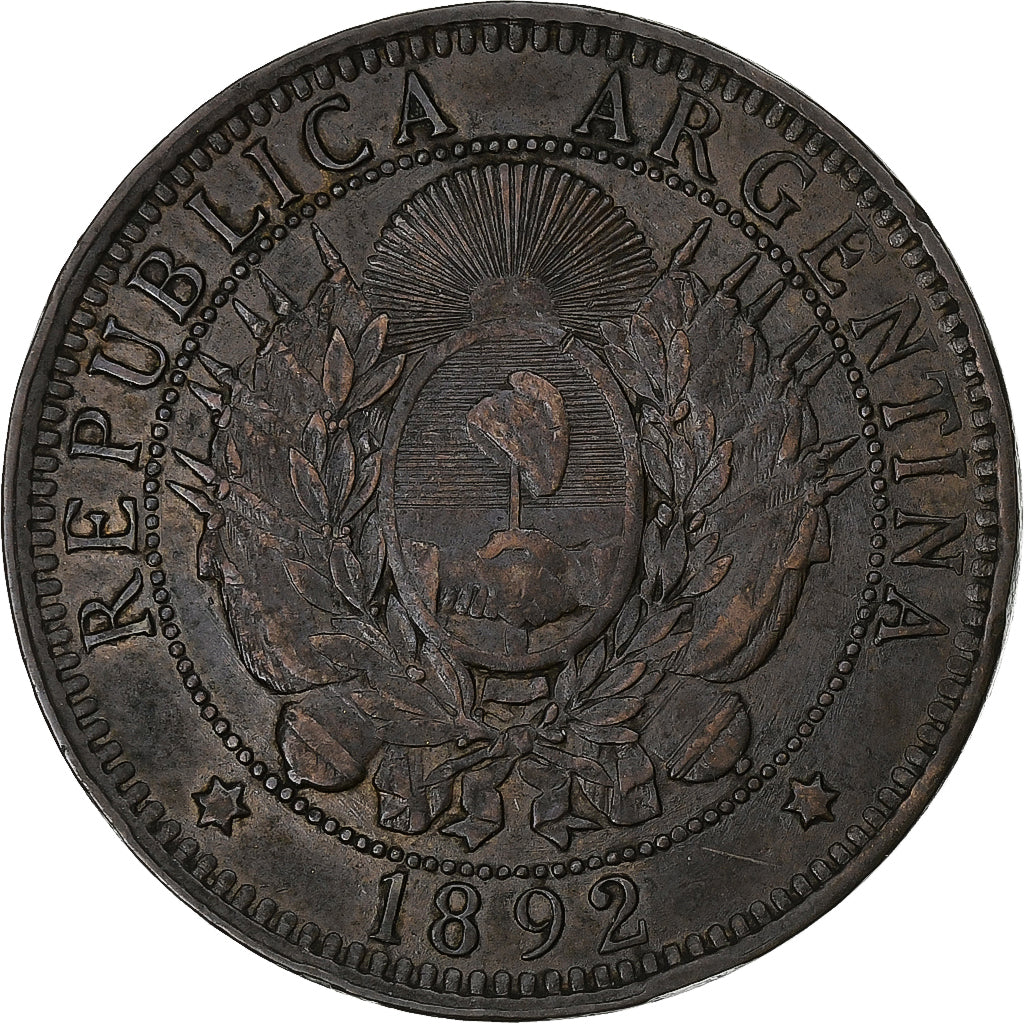 Argentina, 2 Centavos, 1892, Buenos Aires, Bronze, EF(40-45)