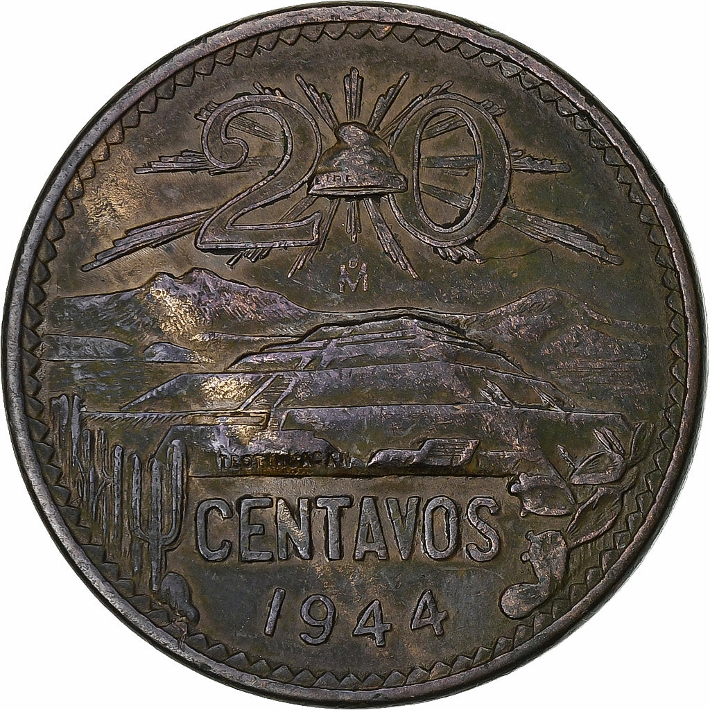 Messico, 20 Centavos, 1944, Mexico, Bronzo, BB+