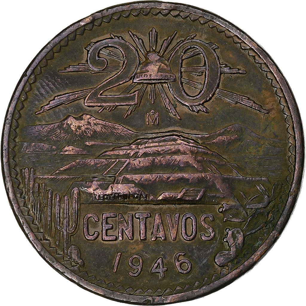 Mexico, 20 Centavos, 1946, Mexico, Bronzen, ZF+