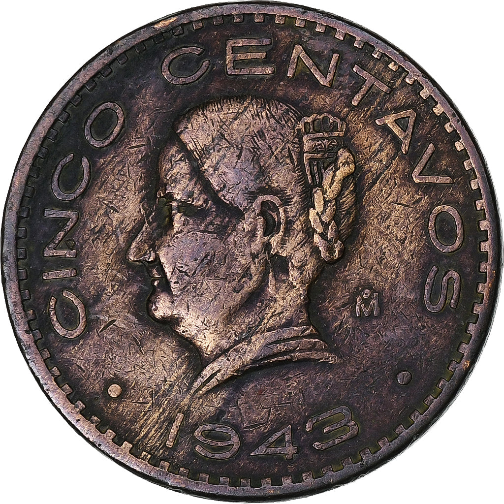 Messico, 5 Centavos, 1943, Mexico, Bronzo, MB+