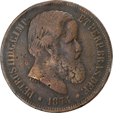 Brazil, Pedro II, 40 Reis, 1874, Bronze, VF(30-35)
