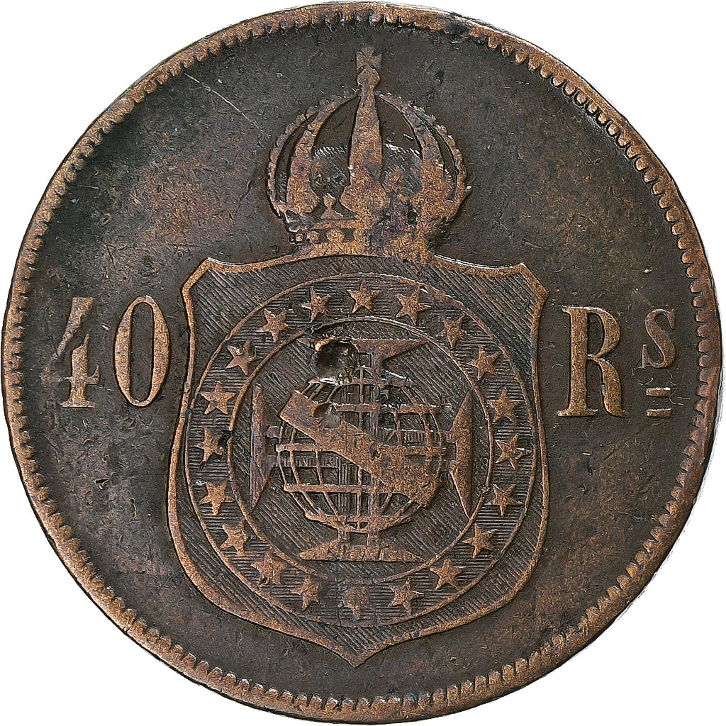 Brazil, Pedro II, 40 Reis, 1874, Bronze, VF(30-35)