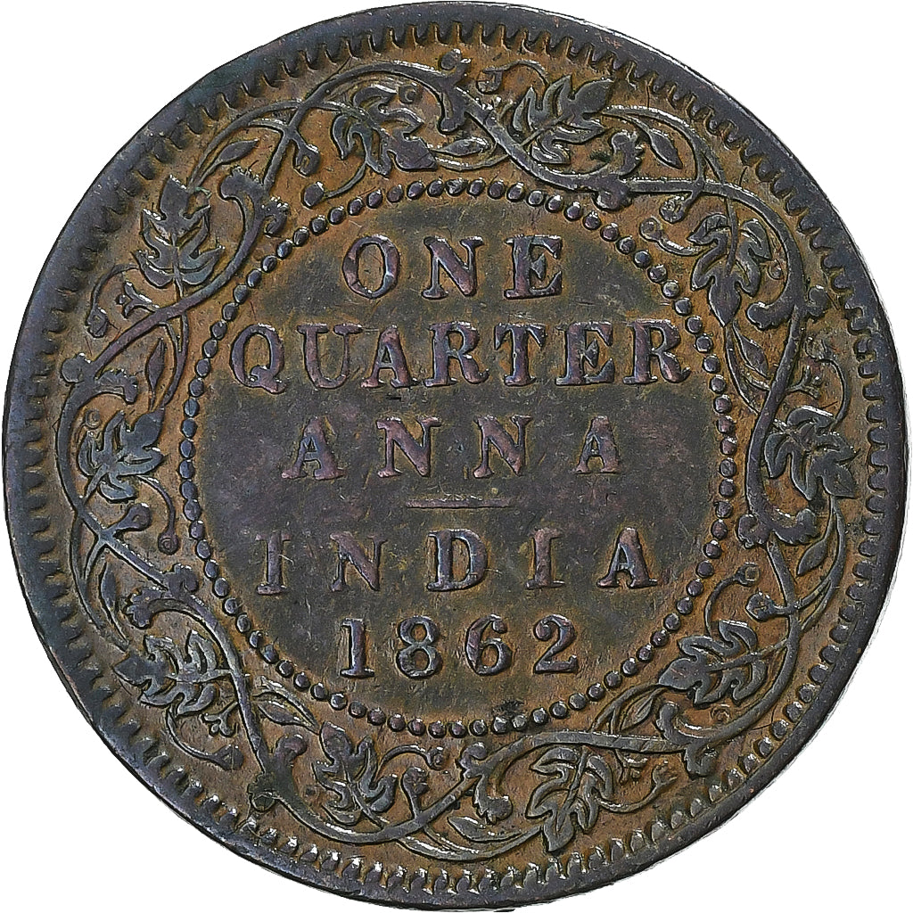 India Britannica, Victoria, 1/4 Anna, 1862, Madras, Rame, MB+
