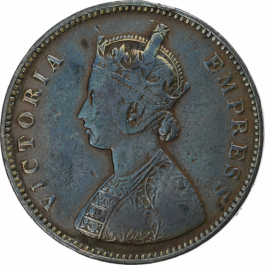 British India, Victoria, 1/2 Anna, 1877, Bombay, Copper, VF(30-35)