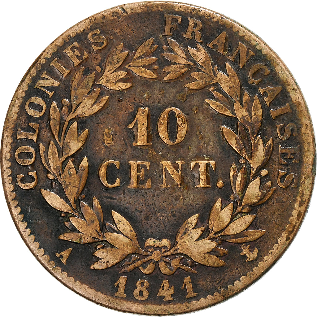 Antilles françaises, Louis-Philippe Ier, 10 Centimes, 1841, Paris, Bronze, TB