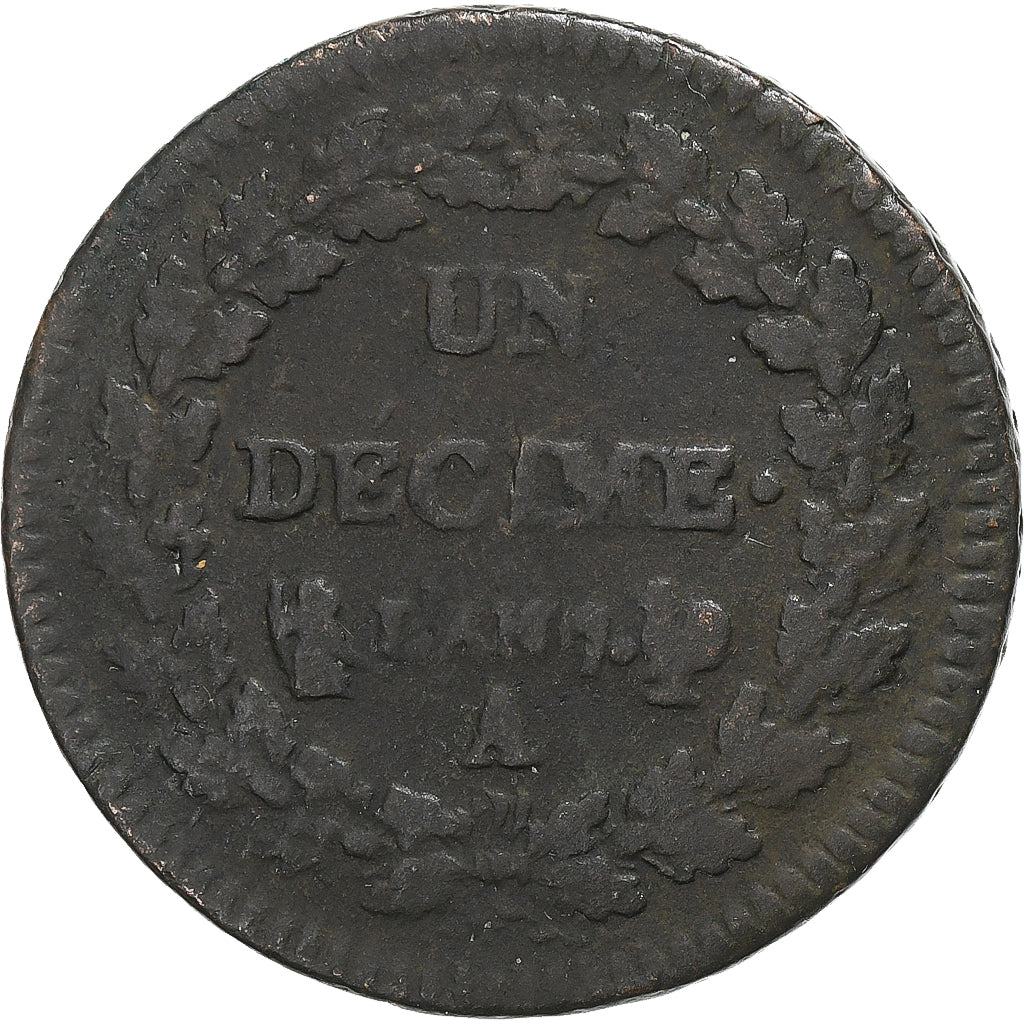 France, Decime, AN 7, Paris, Copper, VF(20-25)
