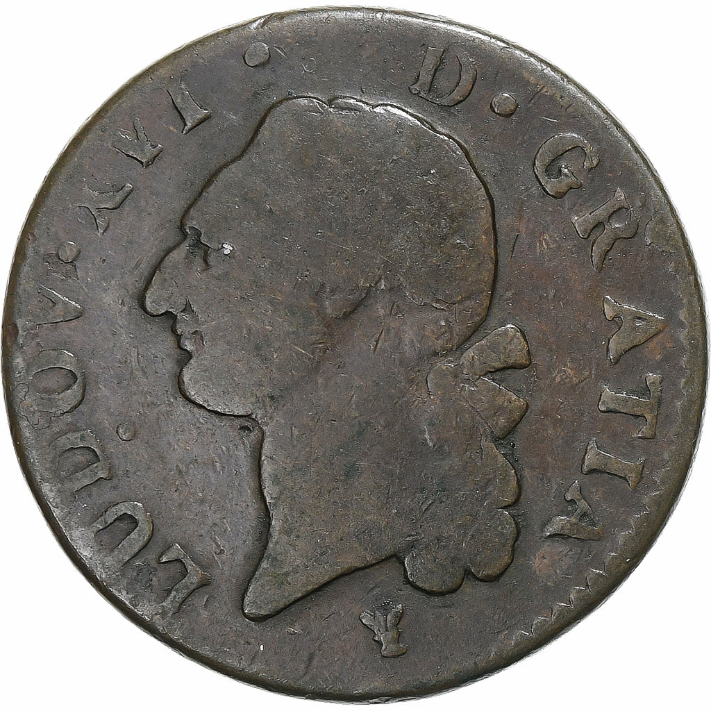 France, Louis XVI, Sol, 1791, Limoges, 2nd semester, Copper, VF(20-25)