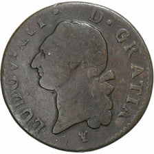 France, Louis XVI, Sol, 1791, Limoges, 2nd semester, Copper, VF(20-25)