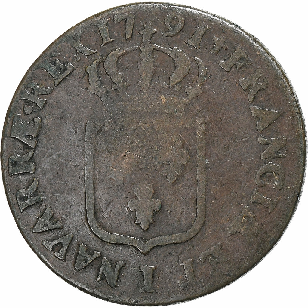 France, Louis XVI, Sol, 1791, Limoges, 2nd semester, Copper, VF(20-25)
