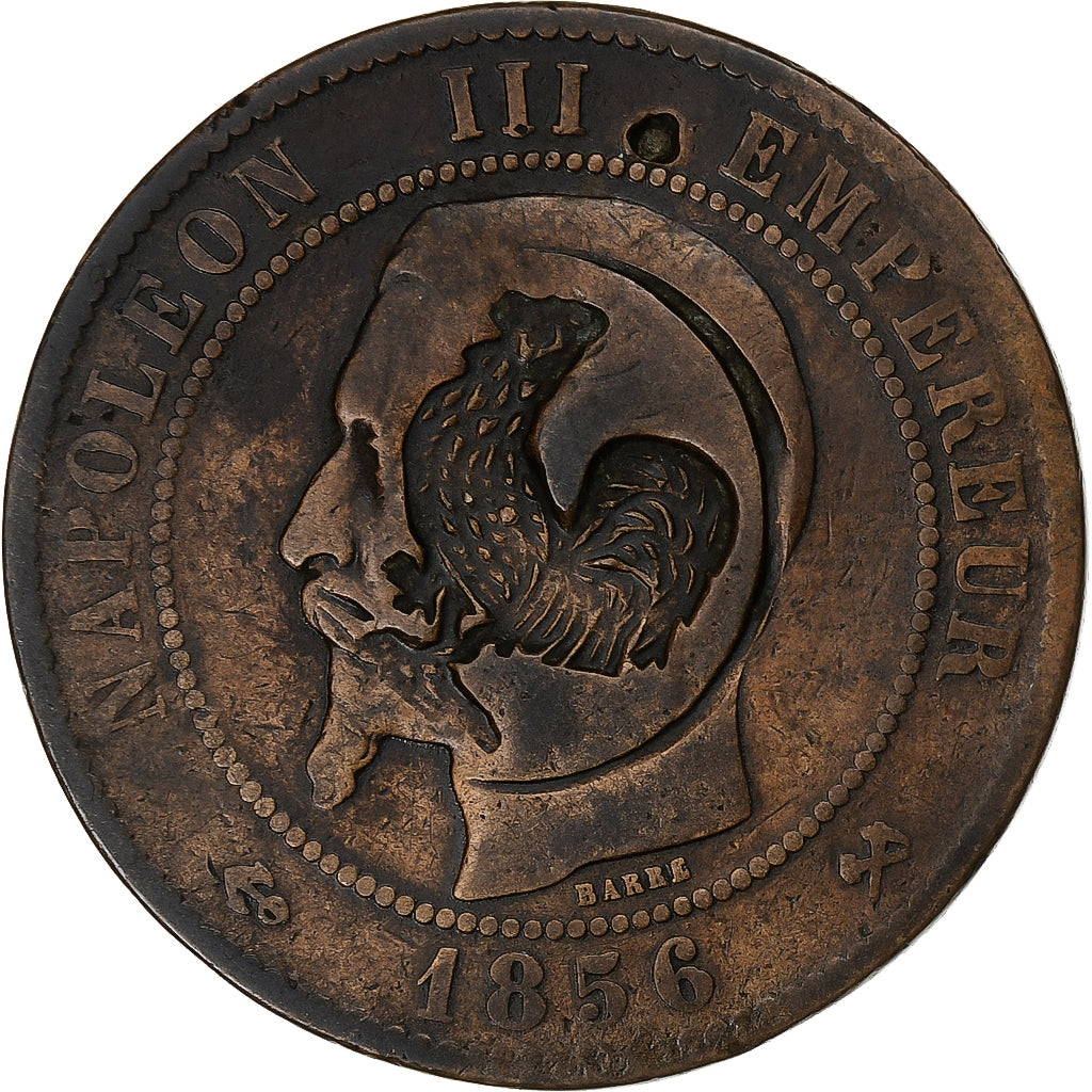 France, Napoleon III, 10 Centimes, 1856, Rouen, Bronze, VF(20-25)