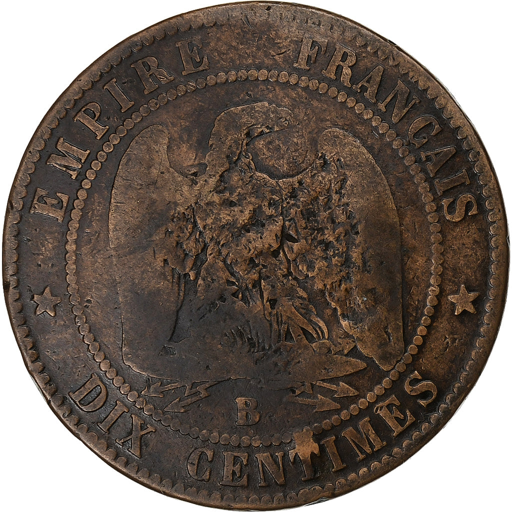 France, Napoleon III, 10 Centimes, 1856, Rouen, Bronze, VF(20-25)