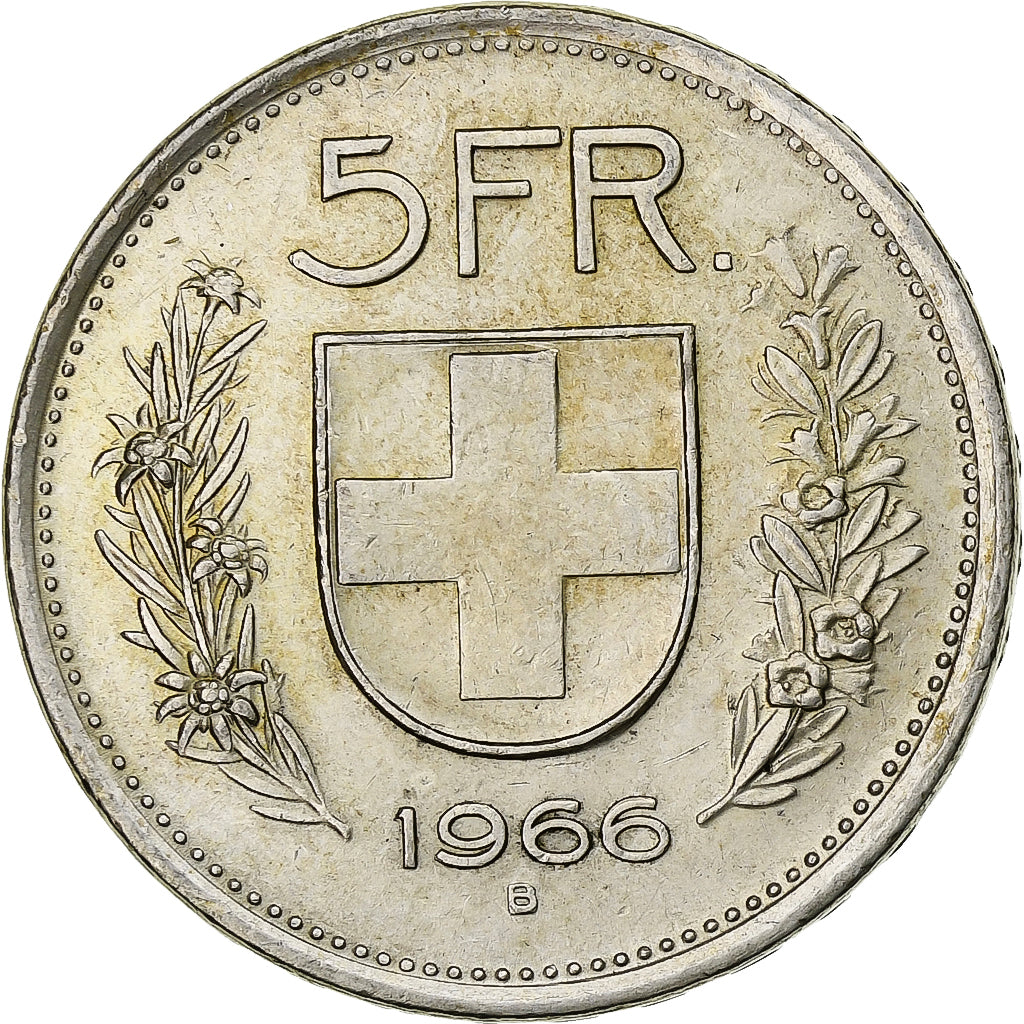 Suiza, 5 Francs, Herdsman, 1966, Bern, Plata, MBC