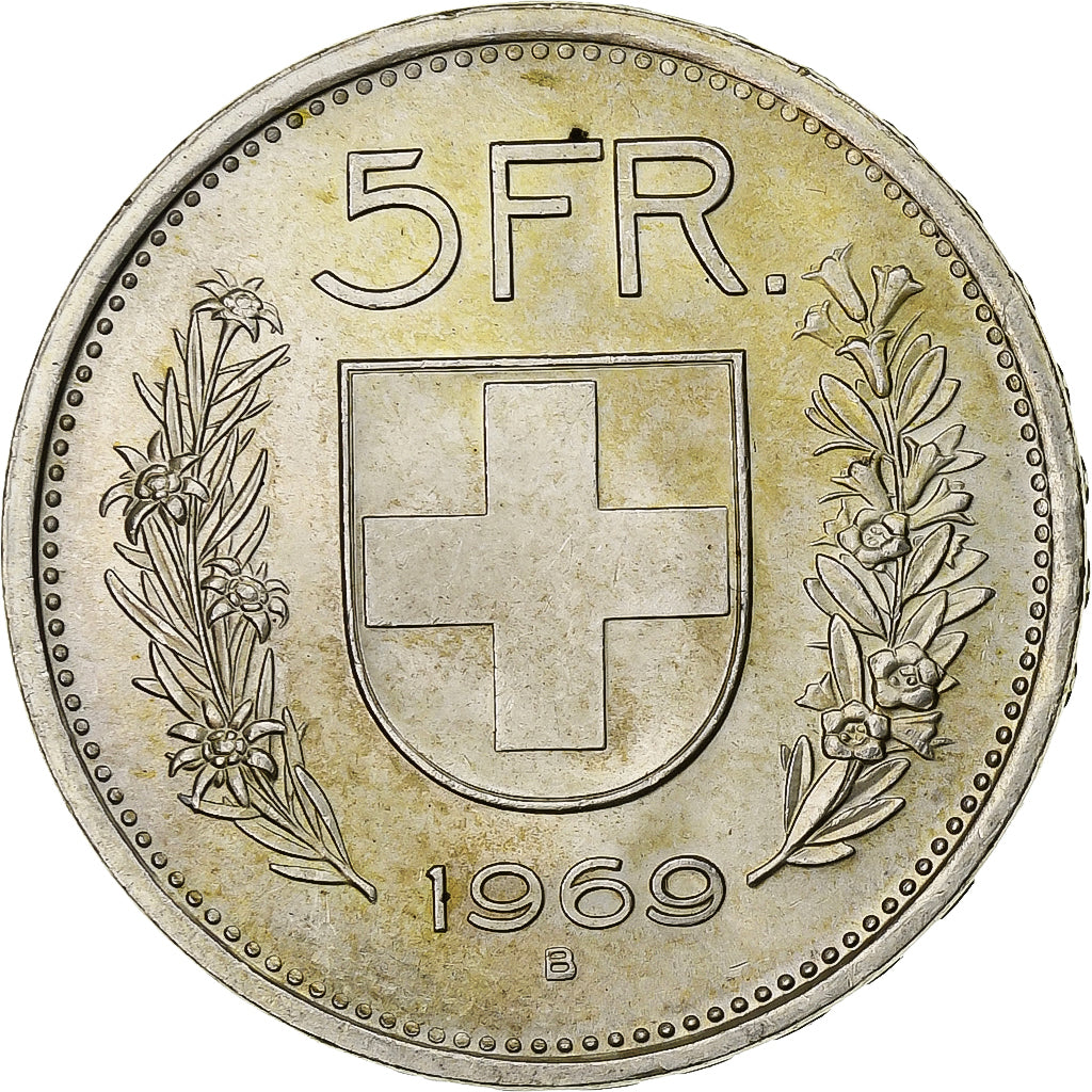 Switzerland, 5 Francs, Herdsman, 1969, Bern, Silver, AU(50-53)
